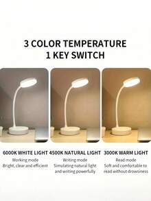 USB 可充电 LED 台灯、台灯、LED 护眼台灯、USB 线供电阅读灯、无限可调光装饰夜灯，三级亮度可调，可在白色/中性色/暖光模式之间切换，并具有小夜灯功能，保护眼睛，非常适合家庭办公室阅读和学习 - 三色光 - 查看 8