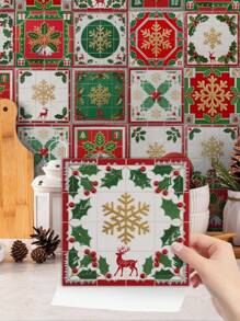1pc 设计风格独特：将圣诞元素与瓷砖图案巧妙融合。常见的圣诞元素包括雪花、圣诞树、驯鹿、铃铛、姜饼人、圣诞袜、冬青叶等，并与几何瓷砖的线条巧妙结合。 - 彩色 - 查看 2