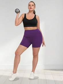 Women Plus Size 5 Inch Inseam Shorts, High Waist Drawstring Pocket Athletics Casual Shorts For Daily Wear, Fitness Training, Yoga, Running, Compression Legging Shorts - Purple - View 8