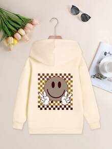 Tween-Mädchen Grafik-Muster Thermofutter Sweatshirt, warm & bequem für Herbst/Winter - Aprikosenfarben - Übersicht 2