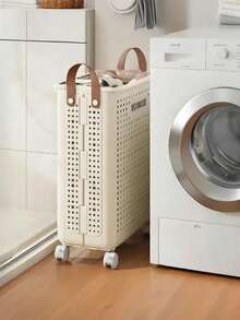 1pc Laundry Basket Cart With Wheels, Foldable Laundry Basket, Large Capacity, Versatile Portable Dirty Laundry Basket, Removable Storage, Suitable For Bathroom, Bedroom Or Laundry Room, Laundry Basket - 奶油色 - 查看 8