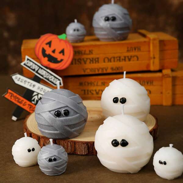 Vela con diseño de ojo de momia de Halloween - esfera envuelta con vendas con llama parpadeante, decoración de hospital embrujado