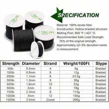 DWLIFE - Cuerda de Kevlar negra de 9 KM, alta resistencia a la tracción, resistente al fuego, línea de pesca trenzada, cuerda de timbre de viento, línea de cometa, camping, modelo cohete, cuerda - 100 lb | 0,8 mm (diámetro) x 200 pies - Ver 9