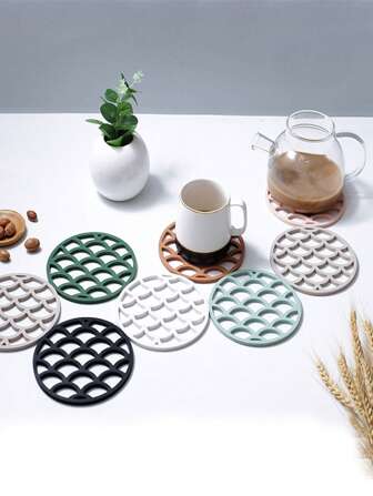 Rond, résistant à la chaleur, facile à nettoyer, tapis de cuisine antidérapant, set de table, sous-tasse, dessous de plat en silicone souple, tampon d'isolation thermique, tapis de protection de table basse, tapis pour bol et assiette, forme d'arc créative