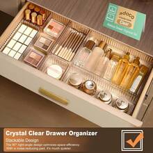 7 CountS Clear Drawer Organizers Bins, 4-Size Stackable Makeup Vanity Drawer Organizer Trays, Acrylic Bathroom Drawer Organizer Storage Containers For Cosmetic,Office Supply