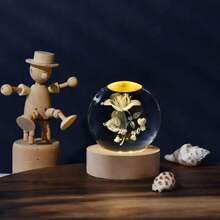 Lámpara de noche LED con bola de cristal luminosa, sistema solar Saturno, lámpara de mesa con luna 3D, luz de ambiente para dormitorio USB, estilo aleatorio - transparente - Ver 8