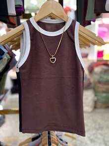 Women's Basic Two-Tone Ribbed Cotton American Summer Blogger Tank Top - 海軍藍雙色 - 查看 2