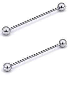 2 件乳头舌软骨环，男女适用，不锈钢杠铃 14 号 5 毫米球形乳头棒穿孔饰品