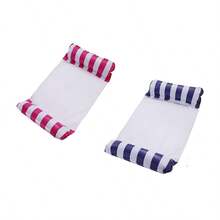 1pc Inflatable Striped Hammock Lounge Chair, Casual Net Floating Bed With Backrest, Foldable Floats For Beach Relaxation And Swimming Activities, Beach Essentials, Beach Accessories, Pool Float - Multicolor - View 19