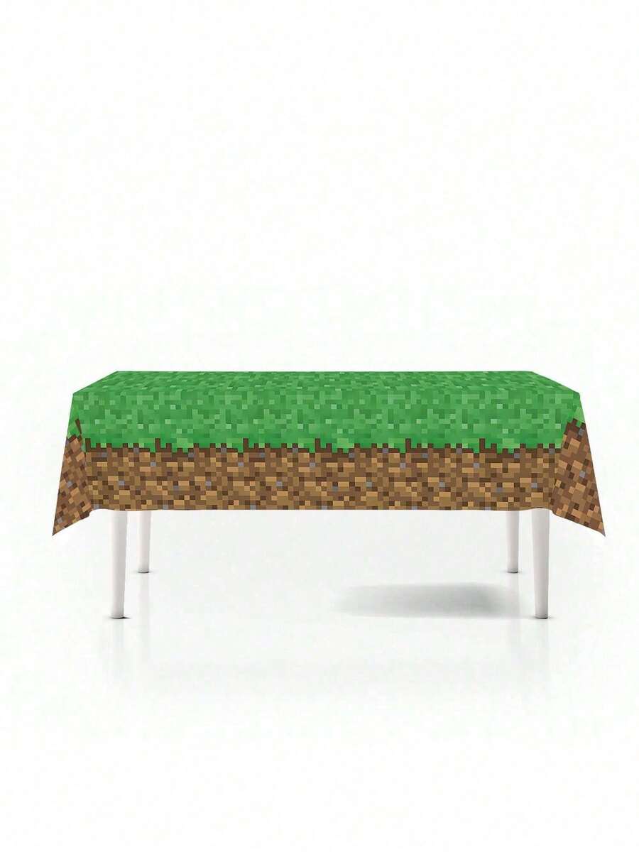 Pixel Dirt Grass Tablecloth Disposable Rectangular Tablecloth Party Birthday Decorations Waterproof And Oilproof Tablecloth Green Lawn Tablecloth - Multicolor - View 1