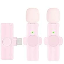 Wireless Lavalier Microphone With Noise Reduction Cover Plug-Play Professional Noise Reduction Recording Clip Mic Plug-Play 2.4G Ultra-Low Delay Built-In Noise Reduction Chip Working Time,Wireless Mic For PC,IOS, Andriod,Record Vlogs,Live Stream Pink