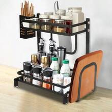 Stainless Steel Spice Rack, Sliding Storage Basket Under The Sink, Storage And Organization Rack For Kitchen, Dining Room And Bathroom, Storage Basket Under The Sink - 黑色-2層 - 查看 5