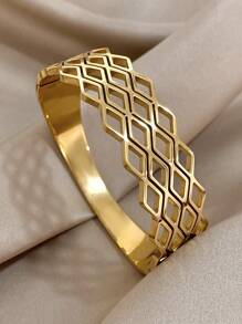 1 pièce Bracelet circulaire épais à maillons Bracelet en acier inoxydable géométrique pour femmes, Bracelet large doré pour empiler, bijou de fête d'anniversaire et usage quotidien
