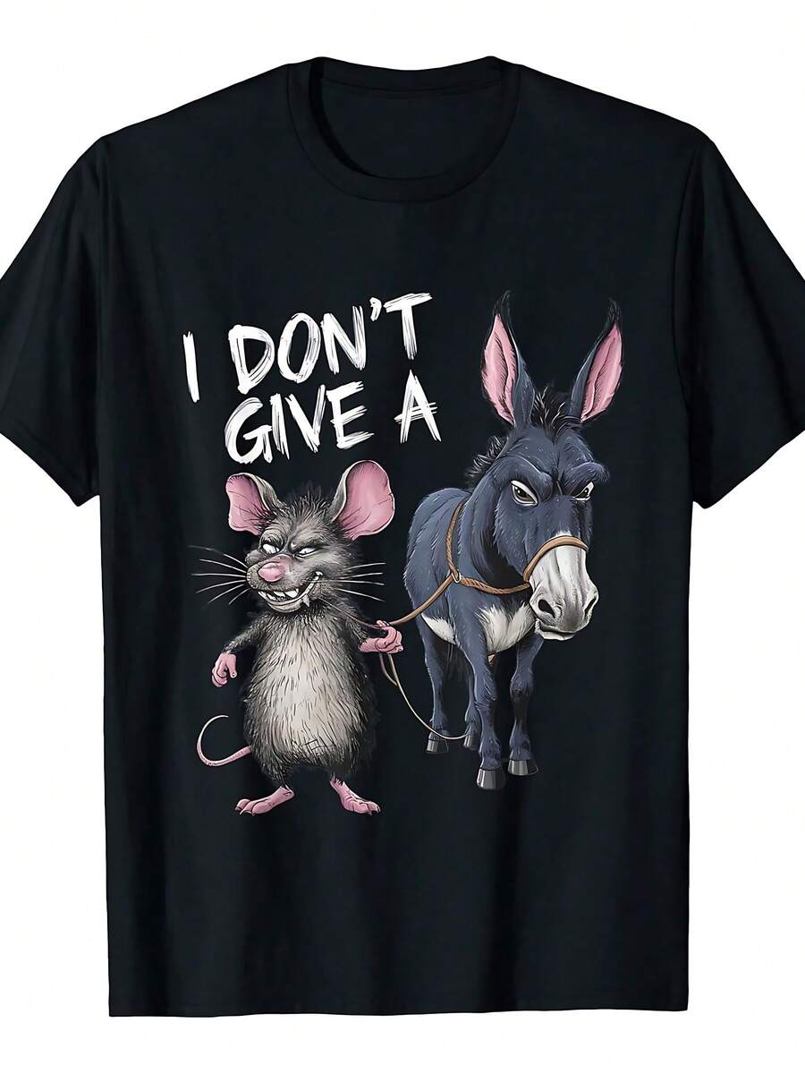 I Don't Give A Rats Ass Mouse & Donkey Funny T-Shirt - Black - View 1