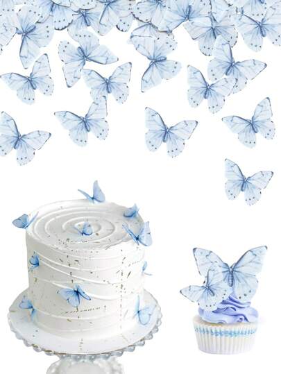 48 件可食用蝴蝶蛋糕装饰，威化纸蝴蝶纸杯蛋糕装饰，仙女生日快乐蛋糕装饰，适用于结婚纪念日、婴儿派对、生日派对装饰、春夏蛋糕装饰