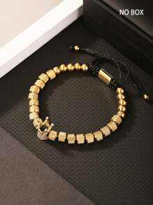 1PC Fashion Luxury Micro Paved Zirconia Crown Charm Bracelet For Man Stainless Steel Pineapple Beaded Bracelet Man Jewelry
