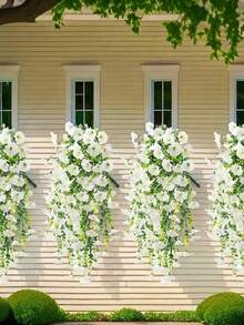 2pcs/4pcs/6pcs White Artificial Hanging Petunias White Flower, 29.52inch Plant Silk Artificial Flowers Vine Green Eucalyptus Plants Outdoor UV Protection,Flowers For Home, Hotel, Office, Wedding, Party, Garden, Porch, Farmhouse Decor, Indoor/Outdoor Use, No Container,Fake Plants For Year-Round Decoration ﻿ - Eucalyptus Morning Glory - White - View 2