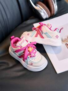 1 双儿童休闲运动鞋，紫红色皮革鞋面透气儿童鞋，舒适时尚钩环扣，适合春夏季，幼儿/婴儿鞋 - 玫紅色 - 查看 3