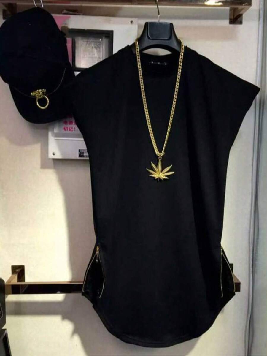 Men's Oversized Long T-Shirt - Black - View 1