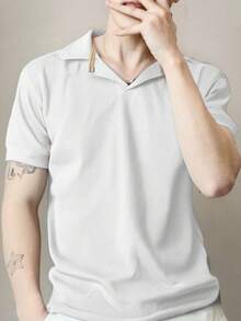 Men's Summer Solid Color Knitted Shirt - White - View 1