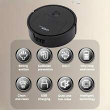 Robot de limpieza al vacío y trapeador 3 en 1, succión fuerte, 60 minutos de duración, delgado, bajo ruido, ideal para el cabello duro de mascotas y la limpieza diaria, cambio de dirección automático al encontrar obstáculos - barrido aleatorio, batería de litio de 400 mAh, carbonizado USB, limpiador de cabello de mascota