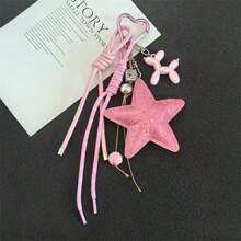 Style Large Star Baseball Woven Rope Bag Charm Creative Handmade Woven Phone Lanyard Keychain For Bag Car Accessories For Women