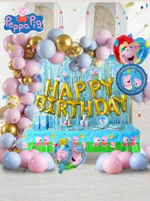 Hasbro Ensemble de 156 pièces de vaisselle et ballons Peppa Pig sous licence officielle. Comprend des assiettes, des tasses, des serviettes, des ballons, des sacs-cadeaux, des chapeaux de fête, des bannières, une nappe, des confettis et des autocollants. Décorations d'anniversaire thème rose