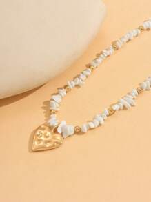 1pc Summer Boho White Natural Stone CCB Handmade Beaded Choker Necklace With Liquid Heart Alloy Pendant, Fashion Versatile Suitable For Daily, Vacation, Party, Date Wear. The Shape And Size Of The Stones Are Random.