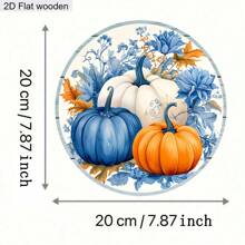 2D Flat, 1pc Charming Blue Colorful Flowers Pumpkin Pattern Wooden Sign Ornament Autumn Thanksgiving Hanging Decoration Ornament Festival Decoration Plaque Hanging Door Decoration Wall Decoration Home Decoration Holiday Gifts Thanksgiving Gifts