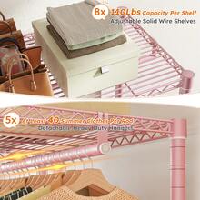 EnHomee Commercial Heavy Duty 5-Rod Rolling 900LB Capacity Garment Clothing Rack 74.8"W 76.8"H Metal Material Portable & Sturdy Storage, Pink - Pink - View 4