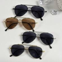 1 件复古青蛙风格时尚眼镜，适合驾驶，欧美风格飞行员形状墨镜 - 彩色 - 查看 4