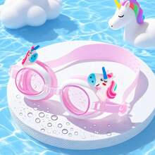 1pc Transparent Cartoon Design Swimming Goggles, Beach Essentials, Beach Accessories, Pool Float