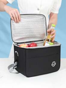 1pc/2pcs/3pcs Black Hand-Held Lunch Box Bag With Rice, Thickened Lunch Box, Insulated Meal Bag, Oxford Cloth Bento Bag, Office Worker Bento Bag - Black - View 8