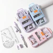 1 Set Compass Tool Kit - Includes Ruler, Pencil Sharpener, Pencil, Etc. - A Set Of Math Drawing Compass Tools Suitable For Students, Applicable For School Learning And Exam Preparation. Random Delivery. Back To School Season, School Supplies, Back To School - one-size - View 1