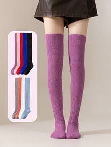 1 Paar Damen einfarbige Überknie-Socken, dicke, warme Wollmischung Strümpfe, minimalistische vielseitige Alltagsstrumpfhosen, kniehohe rutschfeste Beinwärmer, patriotisch/Unabhängigkeitstag elegante, atmungsaktive, weiche, kuschelige gestrickte Oberschenkel-Socken für Herbst/Winter - Verschiedenfarbig - Übersicht 1