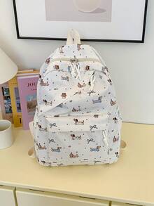 1 件开学卡通小狗/蝴蝶结图案背包，轻便书包，大容量学生包，带笔记本电脑隔层书包，旅行收纳袋，多种颜色可选，非常适合青少年/学生/毕业生，适合日常使用、外出、旅行、学校和开学