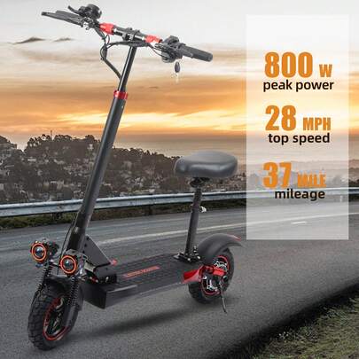 Mankeel High-Speed 45 Km/H Electric Scooter With Seat, 800W Rear Drive Motor, 48V 15Ah Battery For 55KM Range, 10" Inflatable Tires, Dual Shock Absorption