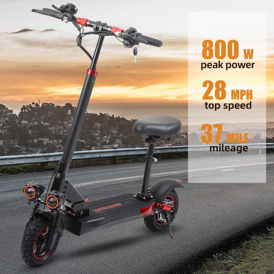 Mankeel High-Speed 45 Km/H Electric Scooter With Seat, 800W Rear Drive Motor, 48V 15Ah Battery For 55KM Range, 10" Inflatable Tires, Dual Shock Absorption - Black - View 1