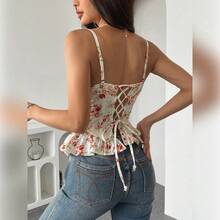Women'S Floral Lace-Up Chest Wrap - Sexy Backless Ruffle Trim, Lightweight &, Pink Floral Design, Perfect For Spring And Summer, Spring Fashion Accessory | Floral Laceup Design | Ruffle Trim Detail - Pink - View 2