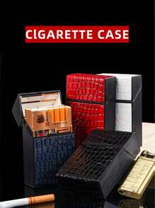 1pc 20-Cigarette Capacity Automatic Flip-Top Cigarette Case, Leather Material, Multiple Colors, Snake Skin Pattern, Back To School Supplies, Cigarette Storage, Cigarette Holder Case, Sigaretten Doos