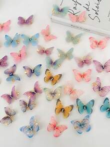 12 件彩色蝴蝶发夹，飘逸森林女孩风格发饰，爪夹，发夹，发夹，发夹，学校用品 - 多色 - 查看 5