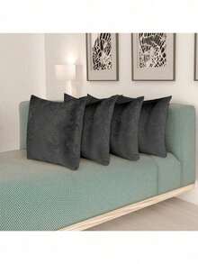 Kit Of 4 Decorative Cushion Covers With Jacquard Zipper - Black - View 1
