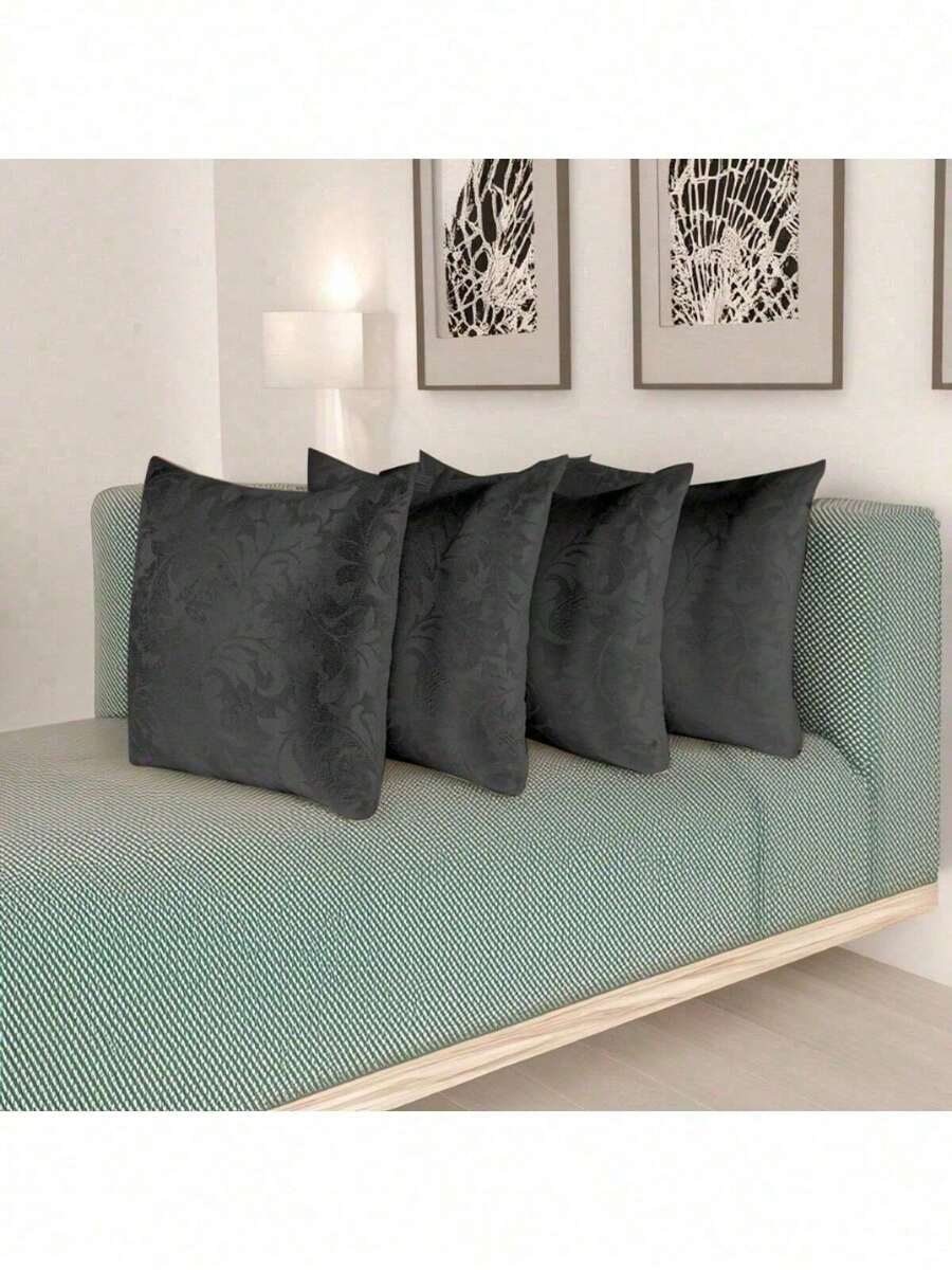Kit Of 4 Decorative Cushion Covers With Jacquard Zipper - Black - View 1