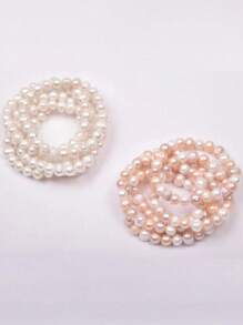 1pc Cultured Freshwater Pearl Beaded Elastic Bracelet, Candy Color Simple & Elegant, Suitable For Women's Daily Wear, Jewelry Gift