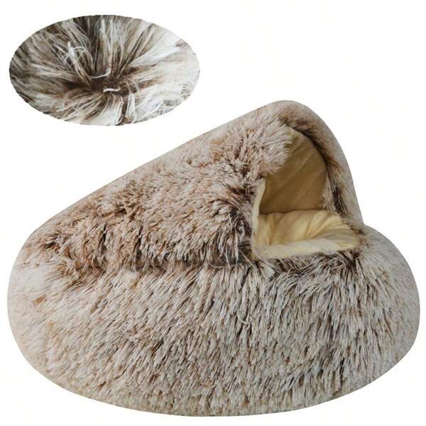 1 pieza Nido de gato de peluche, cama para gato/cachorro/perro cerrada adecuada para todas las estaciones