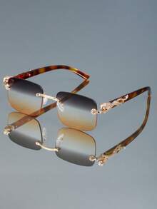 New Fashion Vintage Metal Frameless Leopard Square Fashion Glasses, For Street Photography, Outdoor, Beach, Casual, Business, Elegant & Stylish - Multicolor - View 2