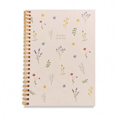 1pc A5 Spiral Notebook, Vintage Floral - Inspired Journal, Retro Cream Background With Dainty Flowers, Spiral Bound For Flexibility, Perfect Back To School Gift For Students, Charming Present For Friends