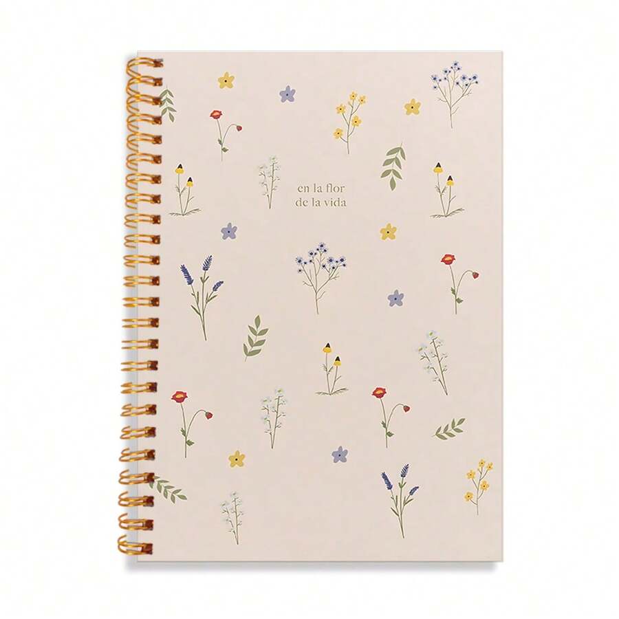 1pc A5 Spiral Notebook, Vintage Floral - Inspired Journal, Retro Cream Background With Dainty Flowers, Spiral Bound For Flexibility, Perfect Back To School Gift For Students, Charming Present For Friends School Supplies - A5 - View 1