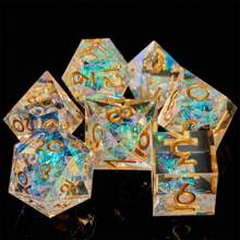 Dice Set - Resin Sharp Edge Handmade 7pcs Polyhedral RPG MTG D&D Dice With Gift Case (Yellow)