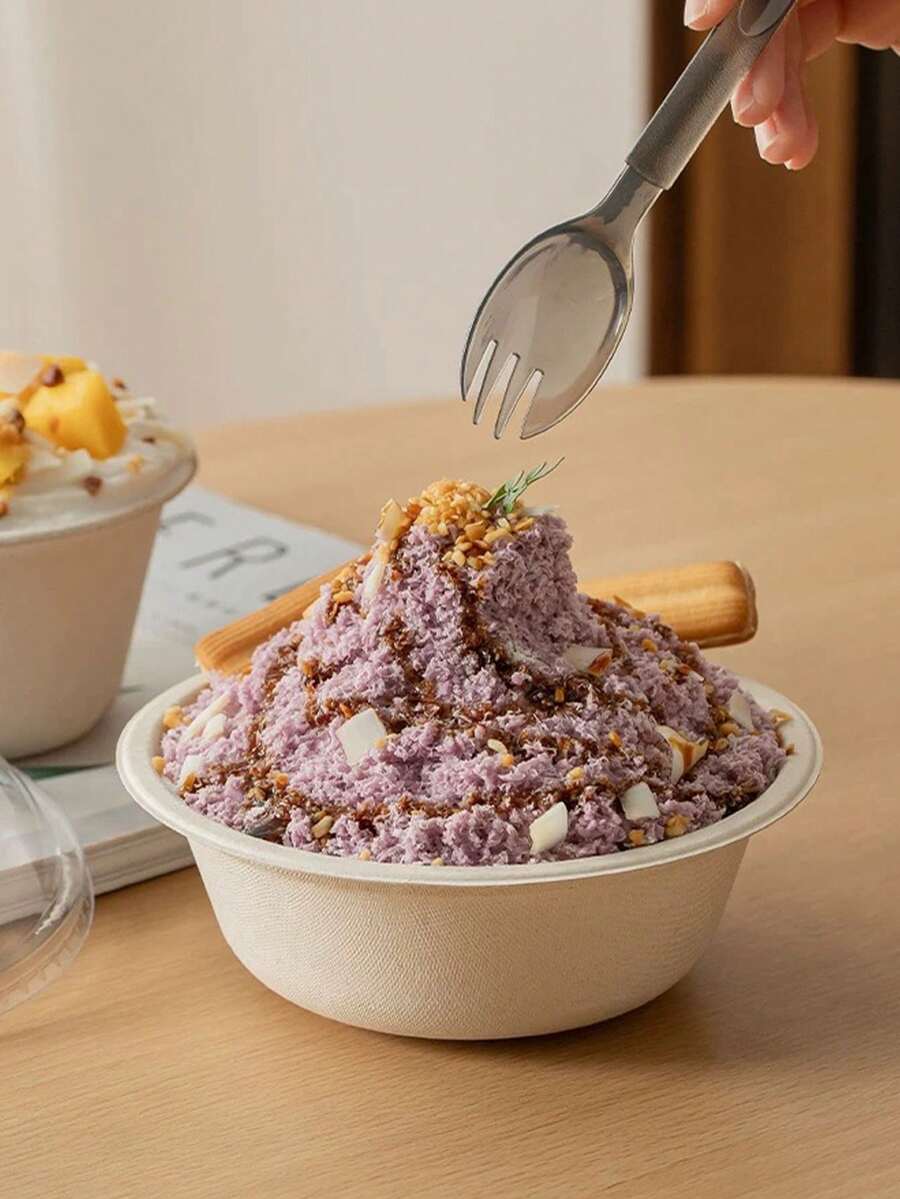 10个装一次性纸碗防漏汤碗火锅蘸酱碗圆形外卖盒纸浆沙拉碗